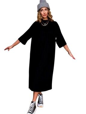 DRESSED IN LALA Ozzy Ribbed Midi Shift Dress - Size S